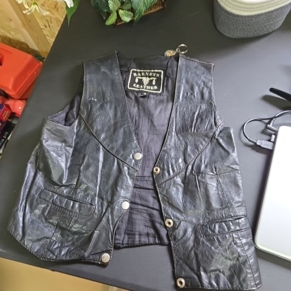 Barneys New York Black‎ Leather Snap-Front Vest